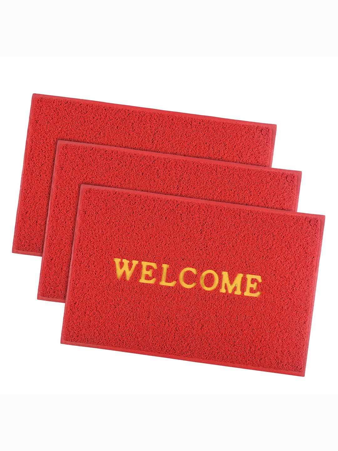 

Kuber Industries Red 3 Pieces Printed Anti-Skid Doormats