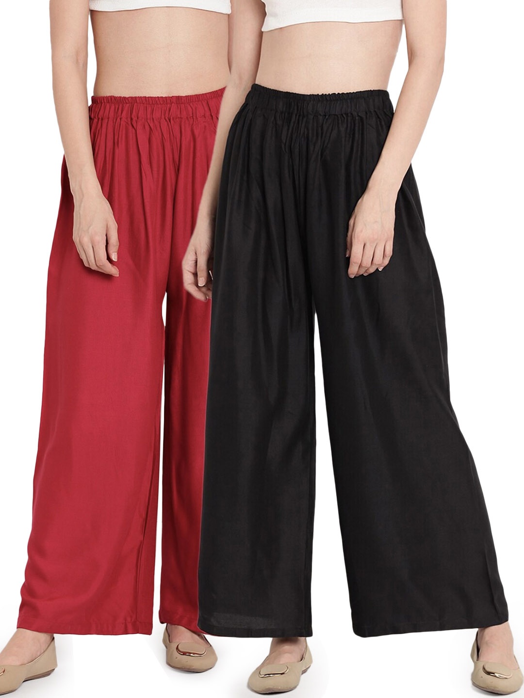 

BCZ Style Women Handloom Palazzos Pack of 2, Black