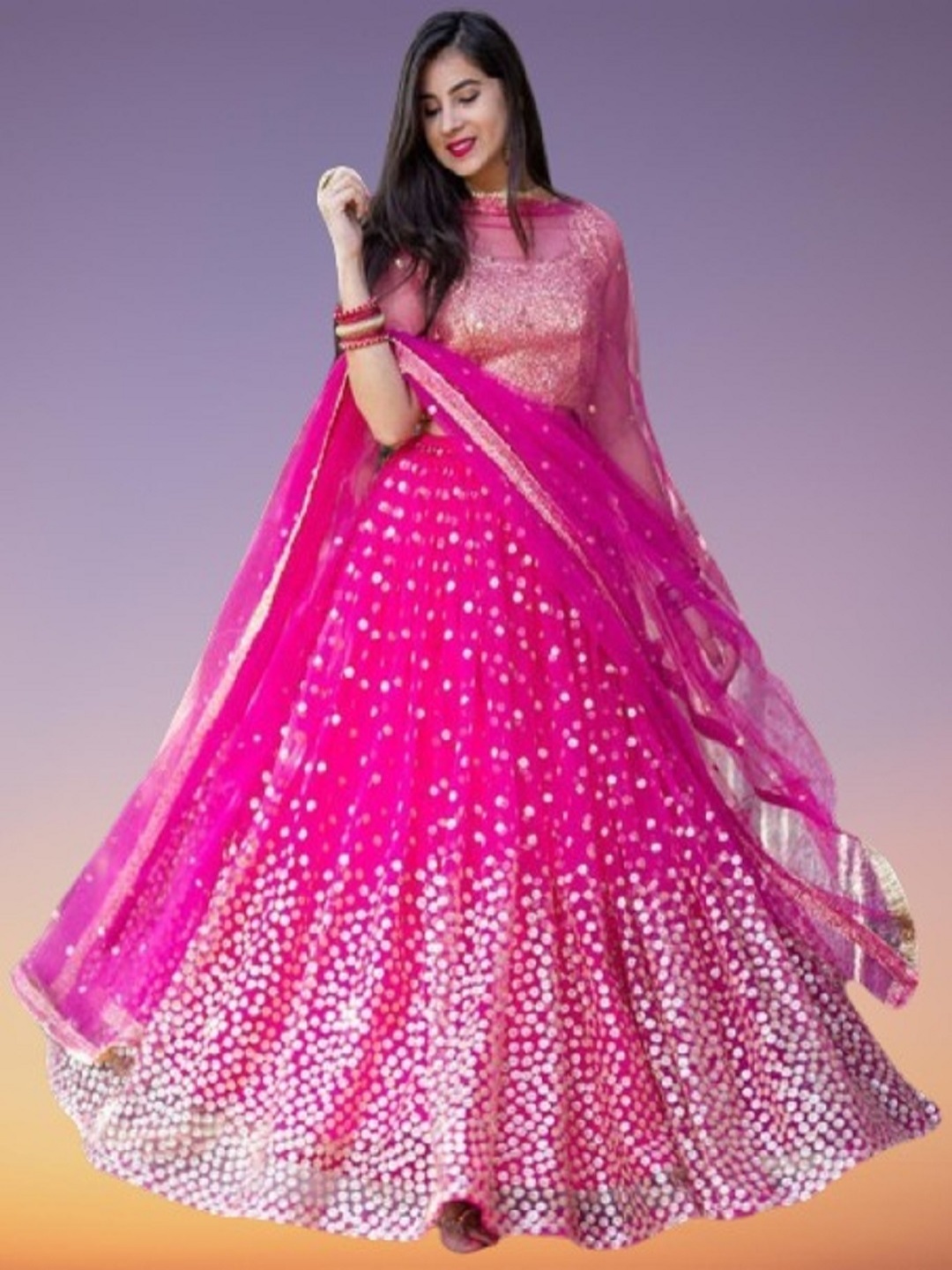 

BAESD Embellished Sequinned Semi-Stitched Lehenga & Unstitched Blouse With Dupatta, Pink