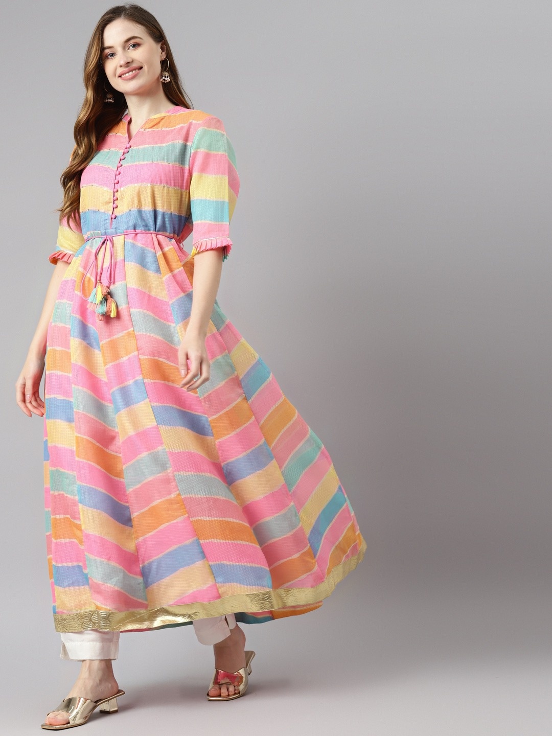 

Readiprint Women Geometric Striped Sequinned Kurta, Multi