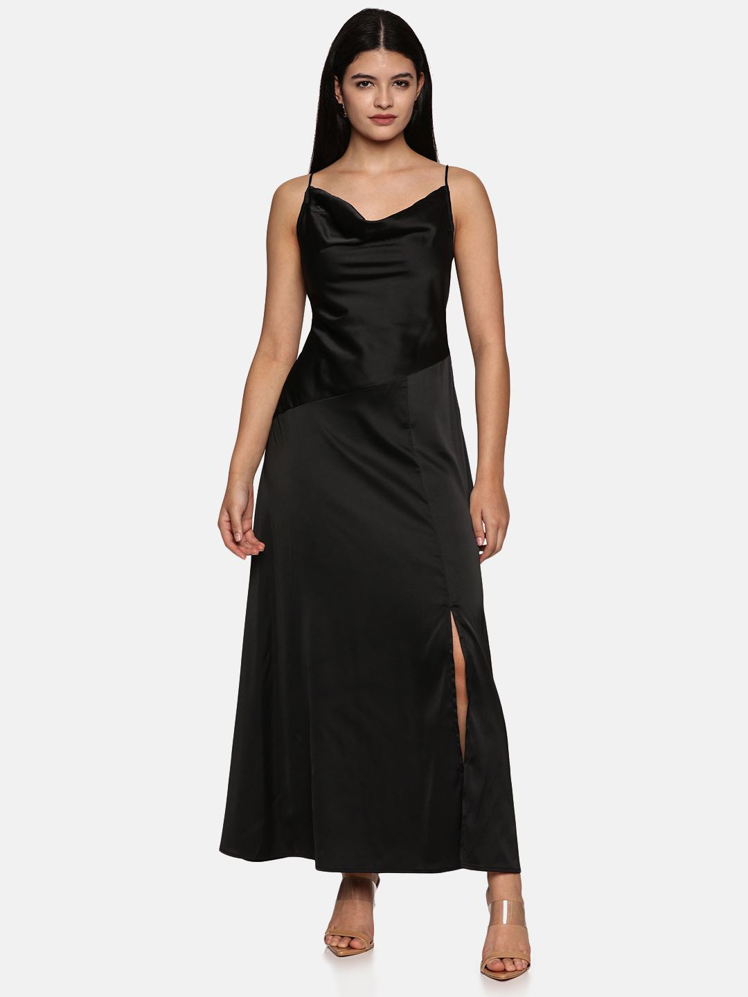 

ISU Cowl Neck Satin Maxi Dress, Black