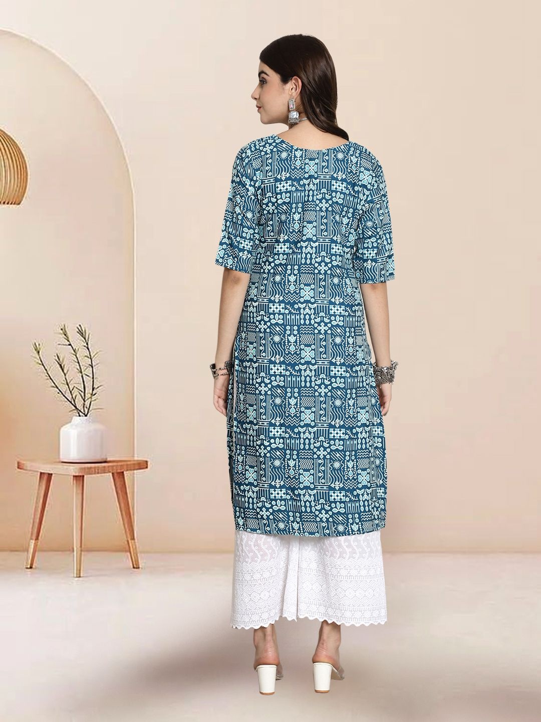 

7Threads Selection Of 3 Floral Printed Round Neck Straight Kurtas, Blue