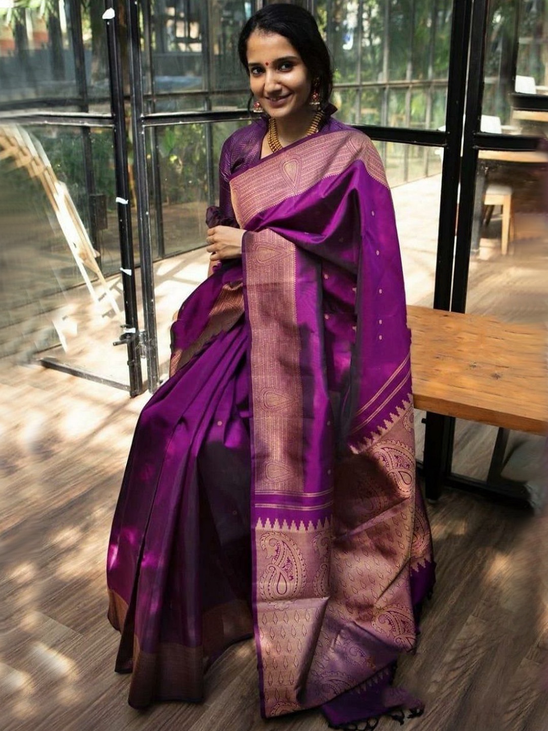 

Fashion Ritmo Woven Design Zari Pure Silk Saree, Purple