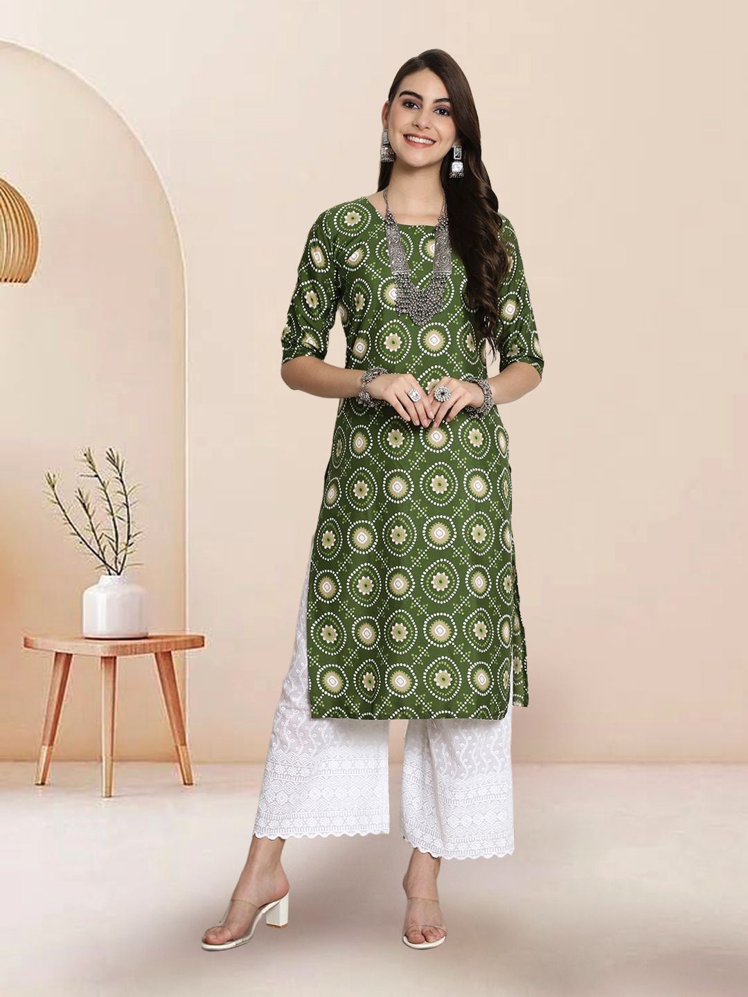 

7Threads Selection Of 4 Geometric Printed Straight Kurtas, Green