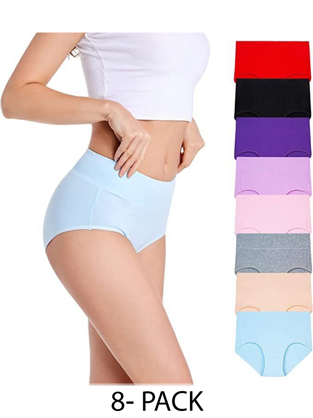 

Diving Deep Women Pack of 8 Cotton Low-Rise Hipster Briefs, Assorted