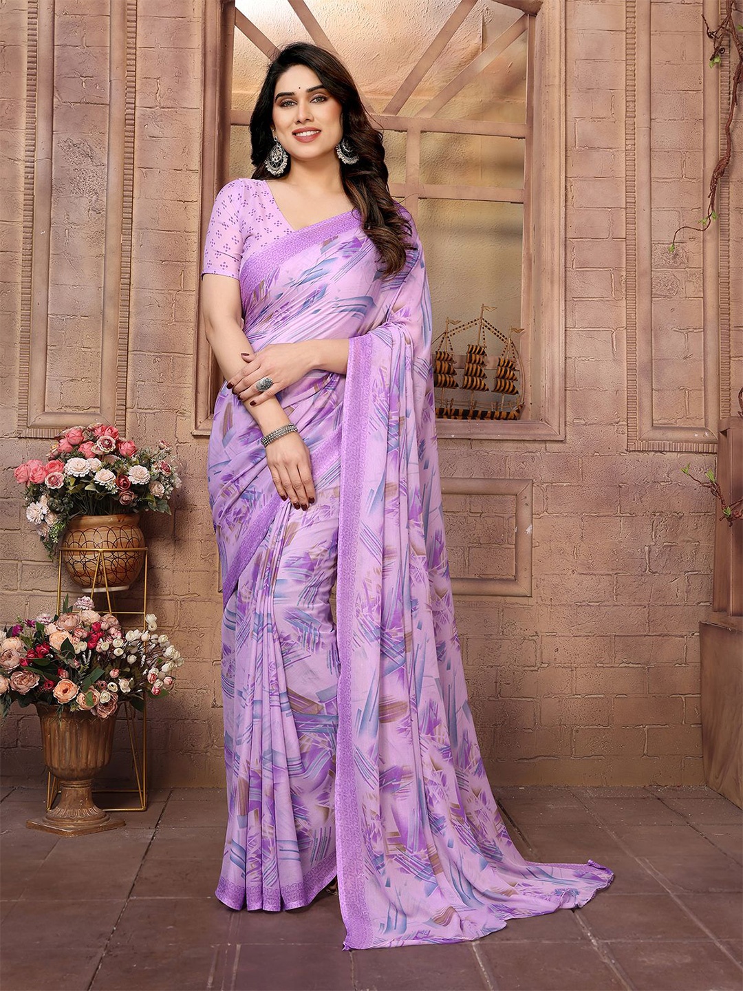 

ANAND SAREES Poly Georgette Saree, Purple