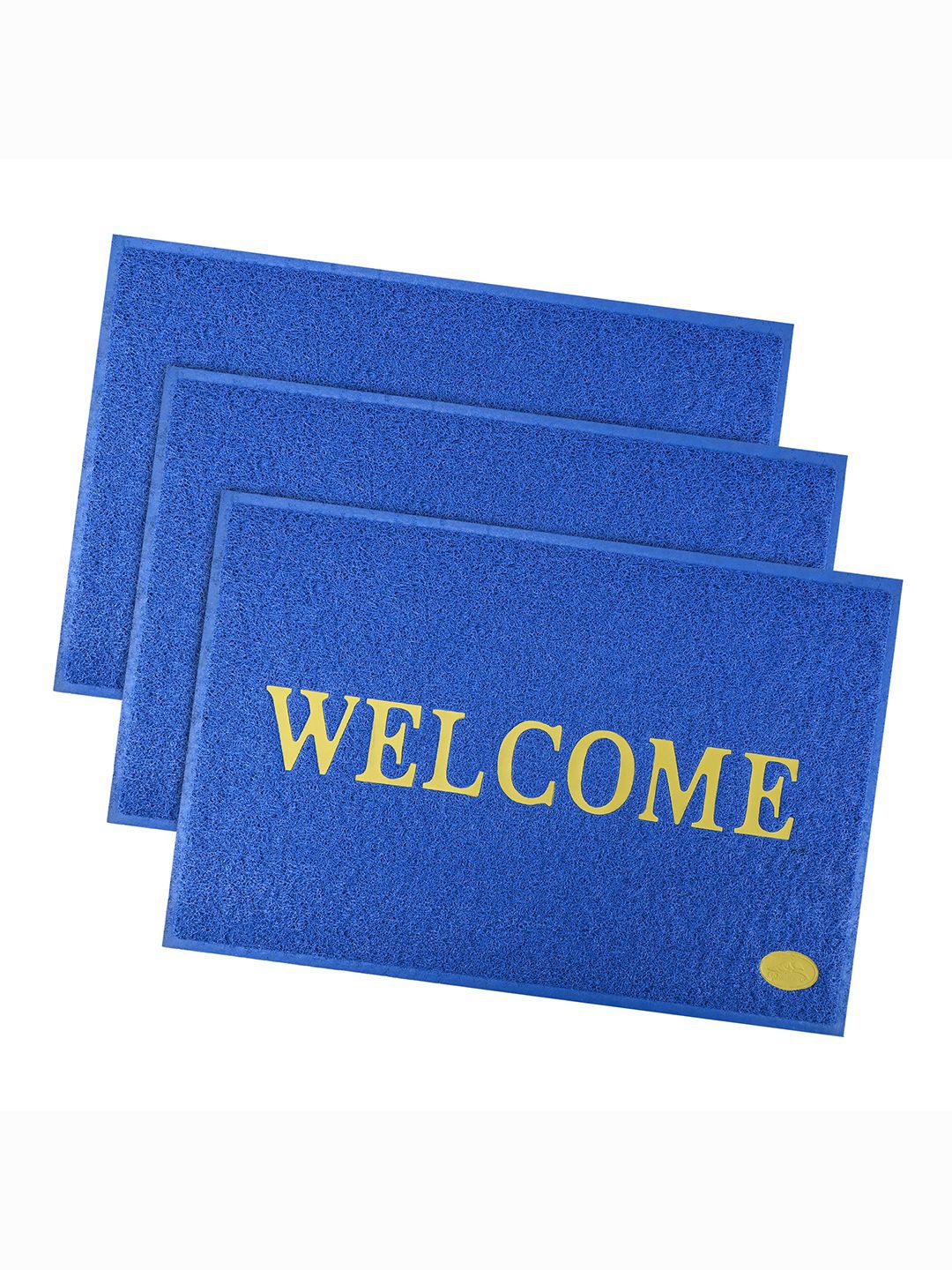 

Kuber Industries Blue & Yellow 3 Pieces Applique Anti-Skid Rubber Doormats