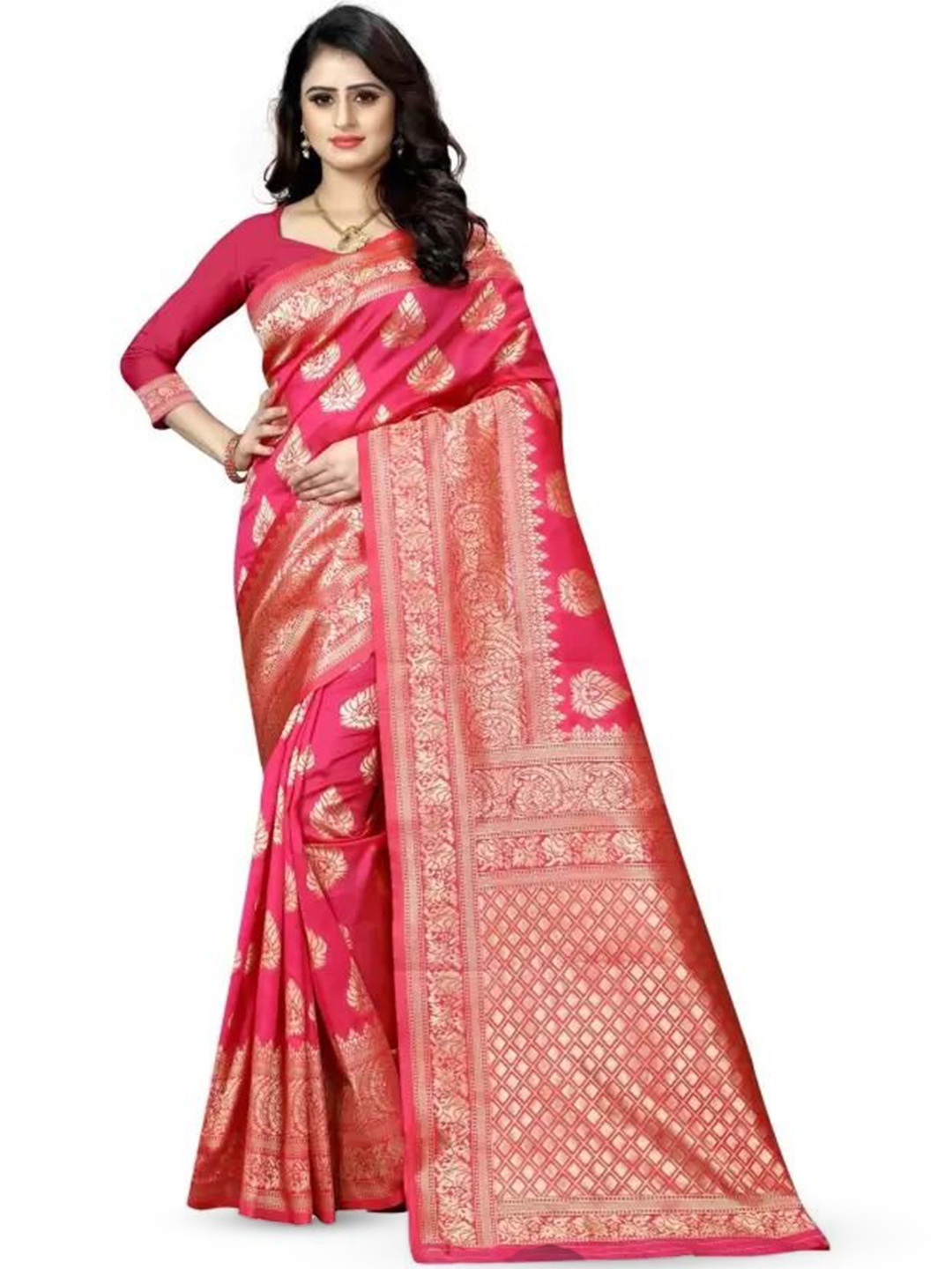 

SAADHVI Woven Design Zari Pure Silk Kanjeevaram Saree, Pink