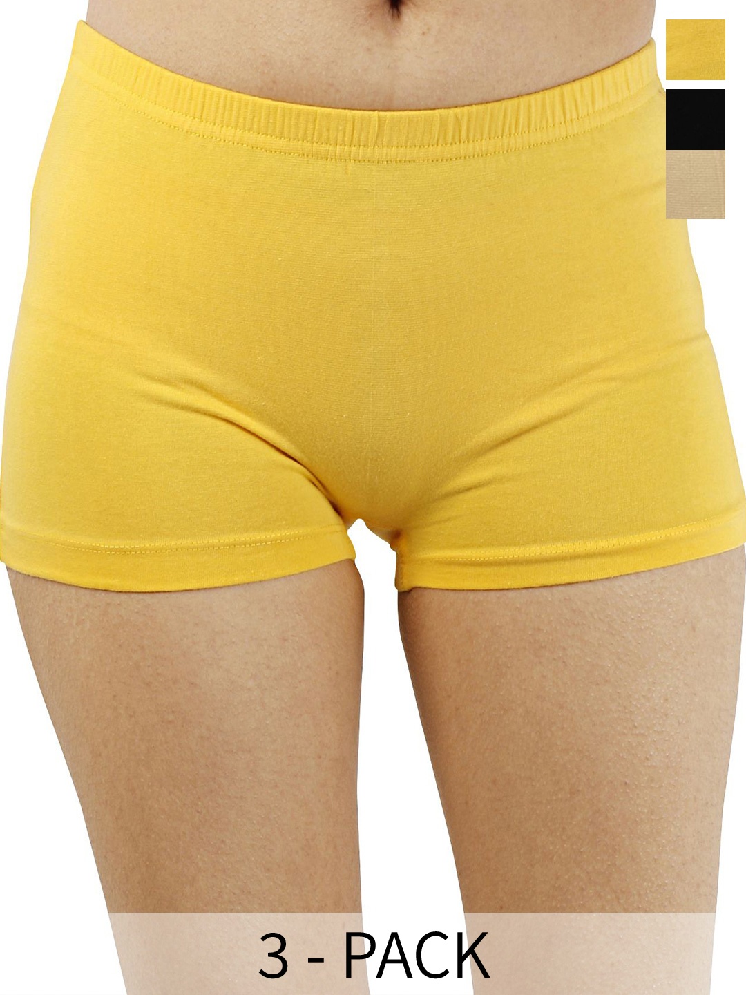 

Diving Deep Women Pack of 3 Cotton Boy Shorts Briefs, Yellow