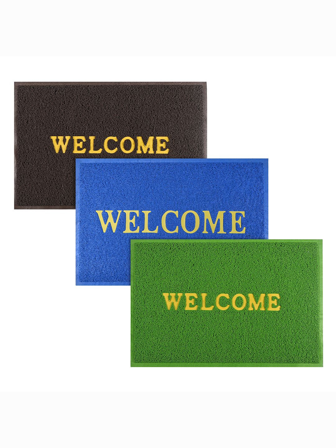 

Kuber Industries Brown & Blue 3 Pieces Printed Anti-Skid Doormats