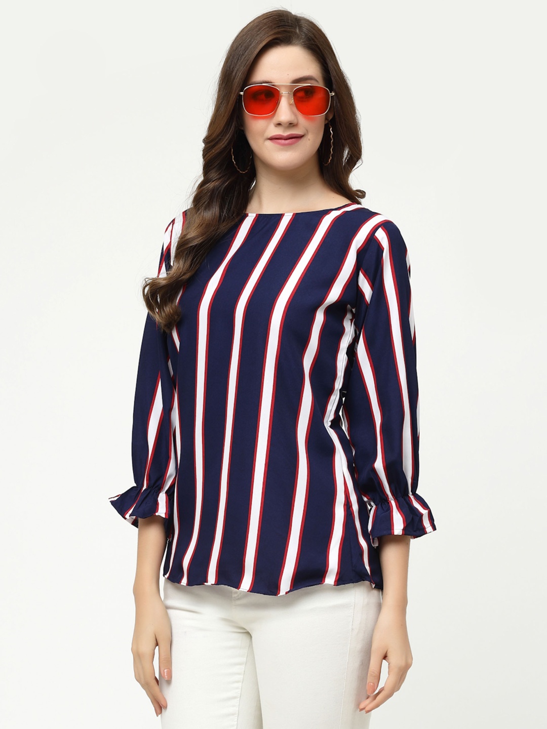 

MISS AYSE Striped Crepe Top, Multi