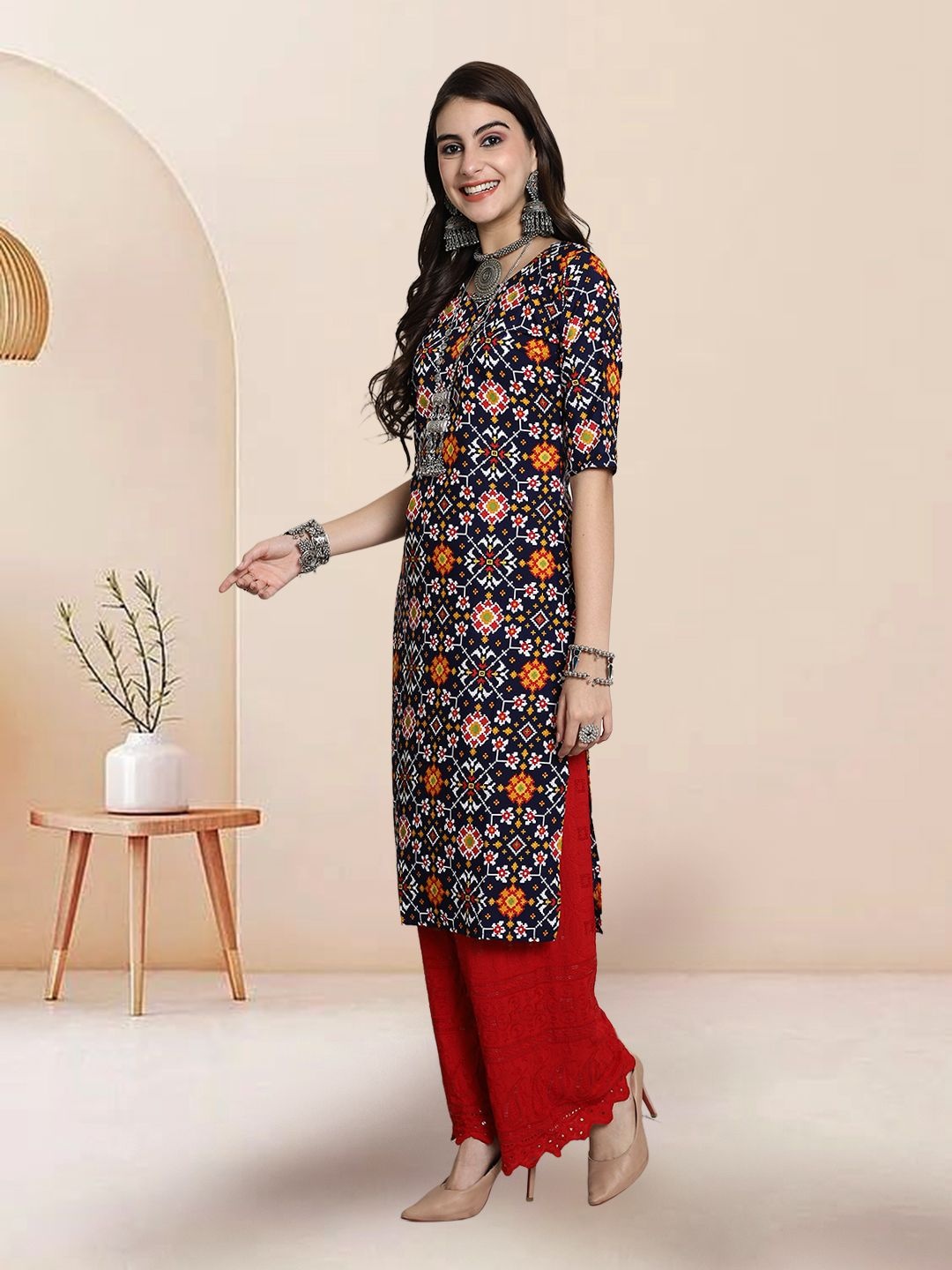 

7Threads Selection Of 3 Ethnic Printed Straight Kurtas, Black