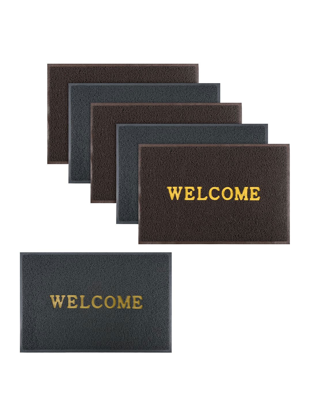 

Kuber Industries Brown & Grey 6 Pieces Printed Anti-Skid Doormats