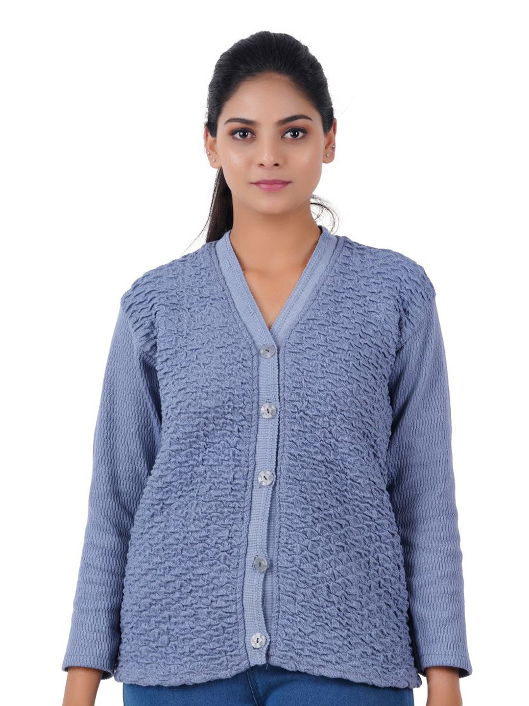 

FEEL TRACK Women Woollen Cardigan, Blue