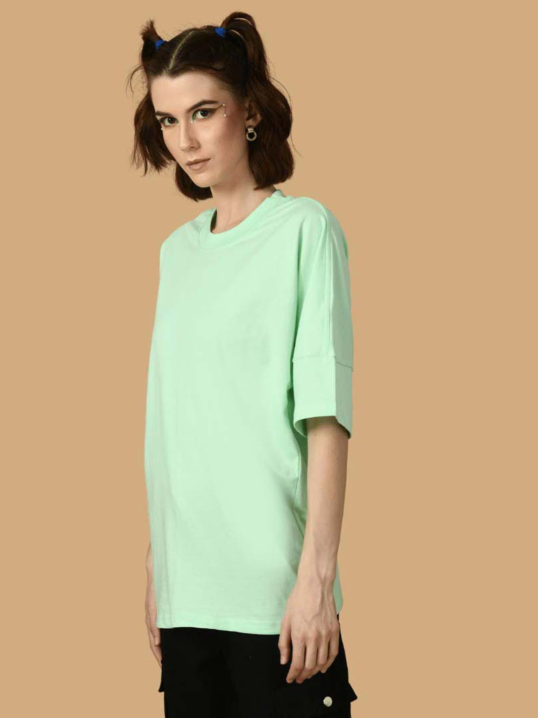 

OFFMINT Women Floral V-Neck Extended Sleeves Pockets T-shirt, Green