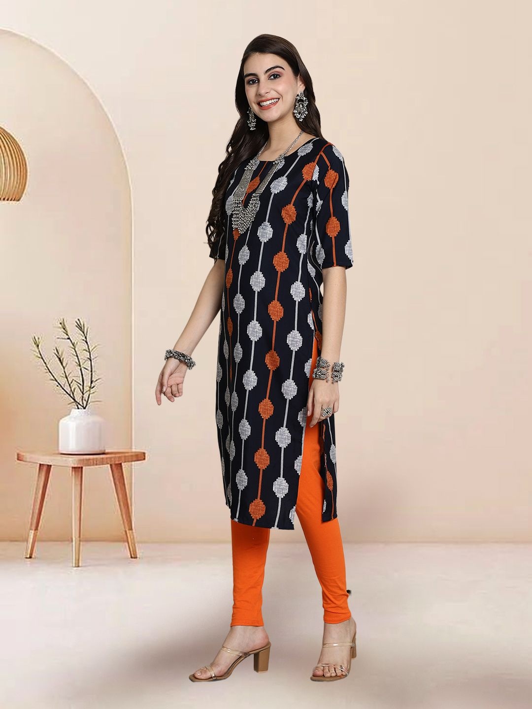 

7Threads Selection Of 4 Geometric Printed Straight Kurtas, Black