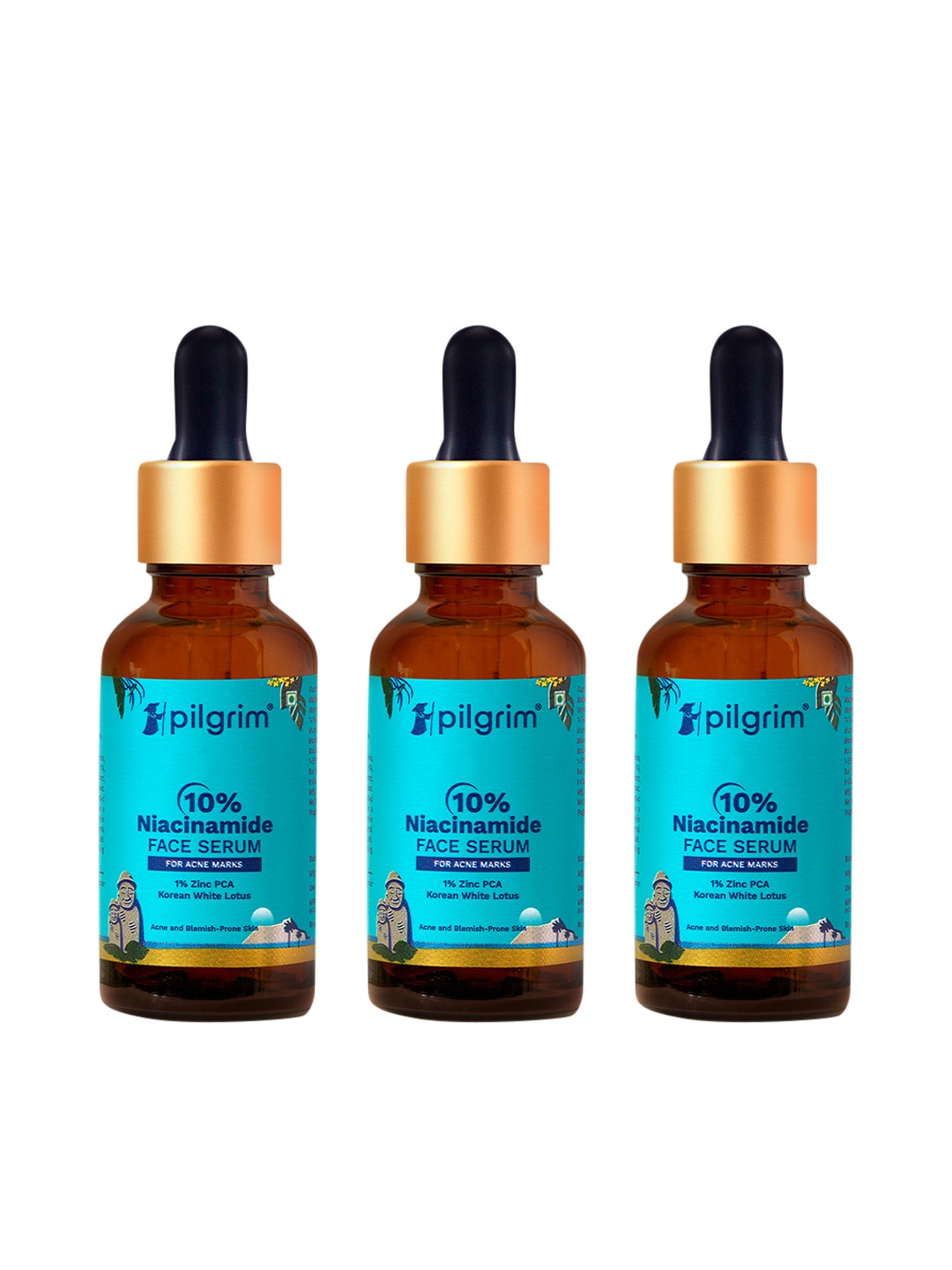 

Pilgrim 3Pcs 10% Niacinamide Face Serum with Zinc PCA & White Lotus - 30ml each, Blue