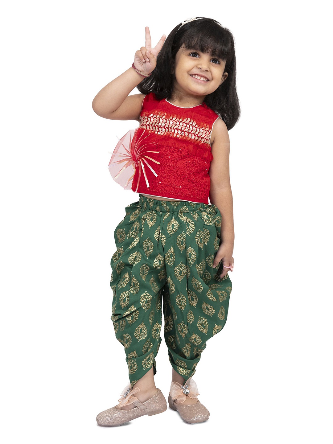 

Twisha Girls Embellished Sleeveless Top With Dhoti Pants, Red