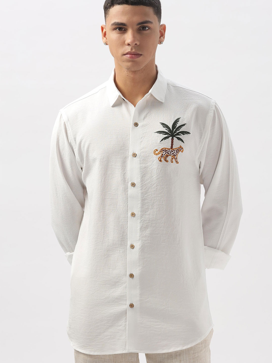 

HAMPTONS Men Standard Spread Collar Solid Cotton Casual Shirt, White