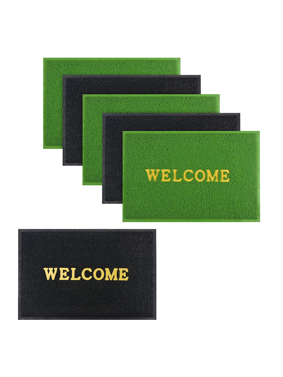 

Kuber Industries Green & Black 6 Pieces Printed Anti-Skid Doormats