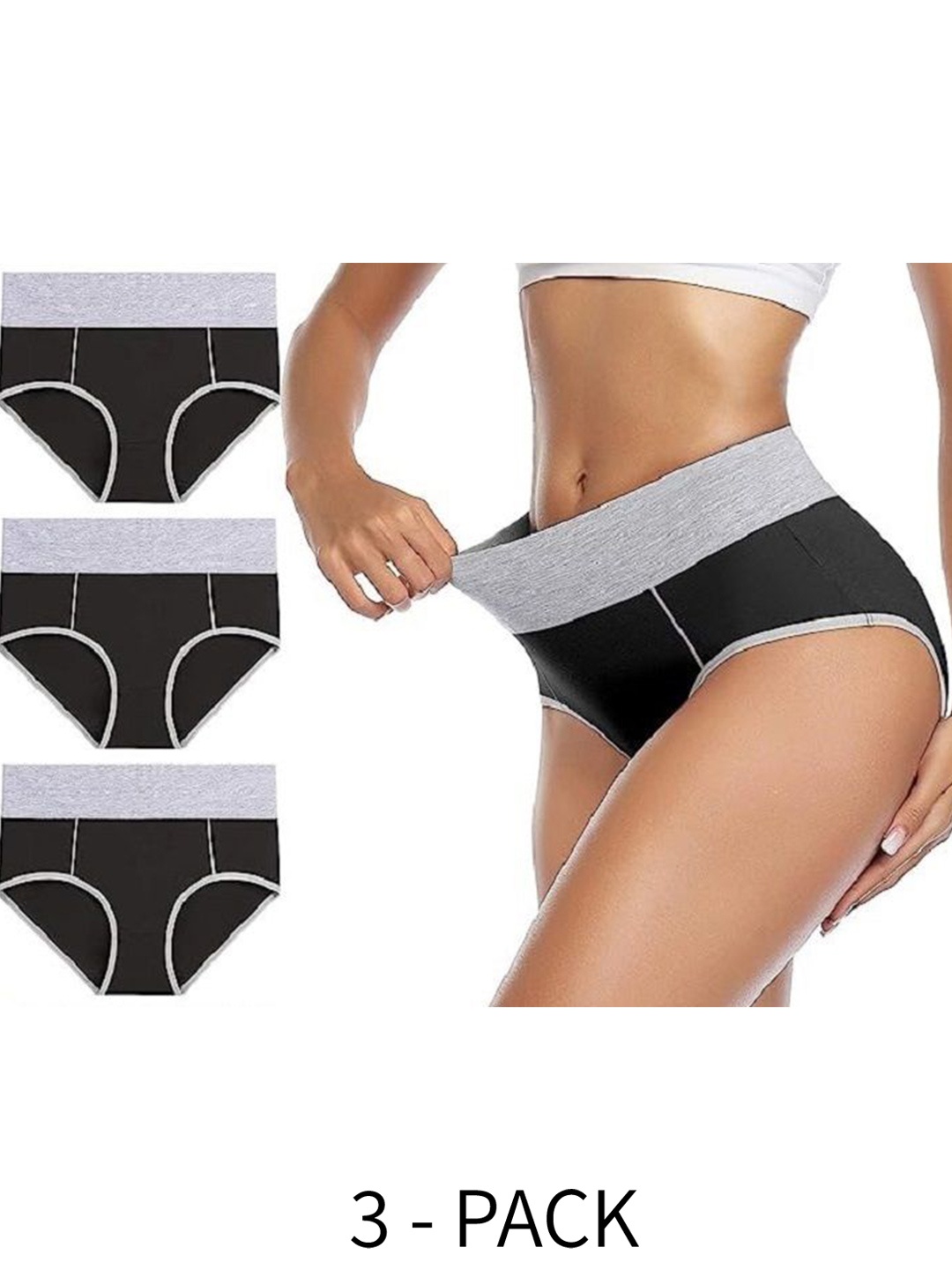 

Diving Deep Women Plus Size Pack of 3 Cotton Hipster Briefs, Black