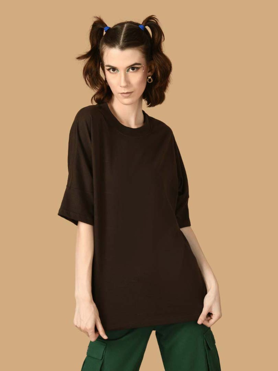 

OFFMINT Women Pockets T-shirt, Brown