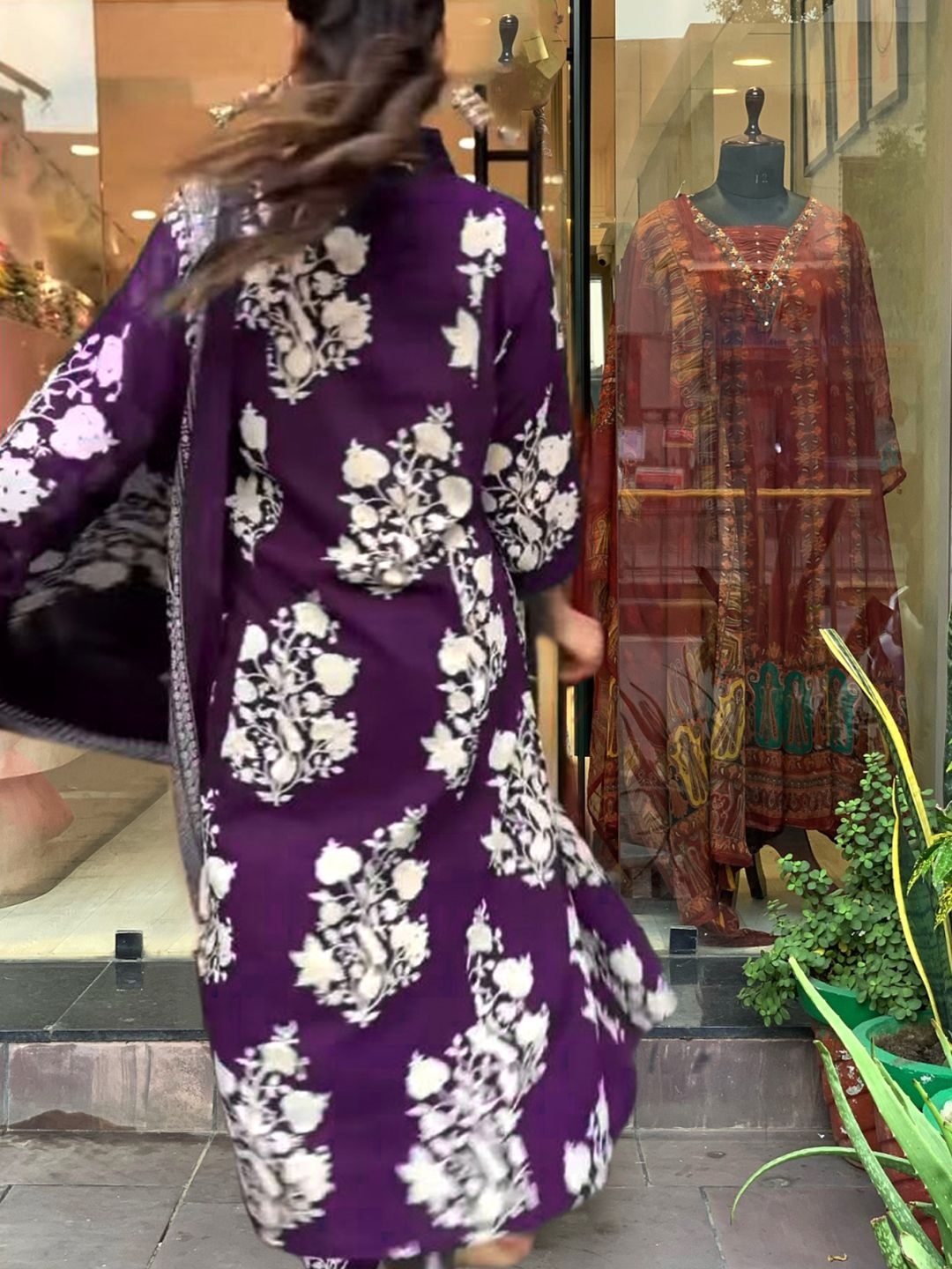 

BAESD Floral Printed V-Neck A-Line Kurta With Palazzos And Dupatta, Purple
