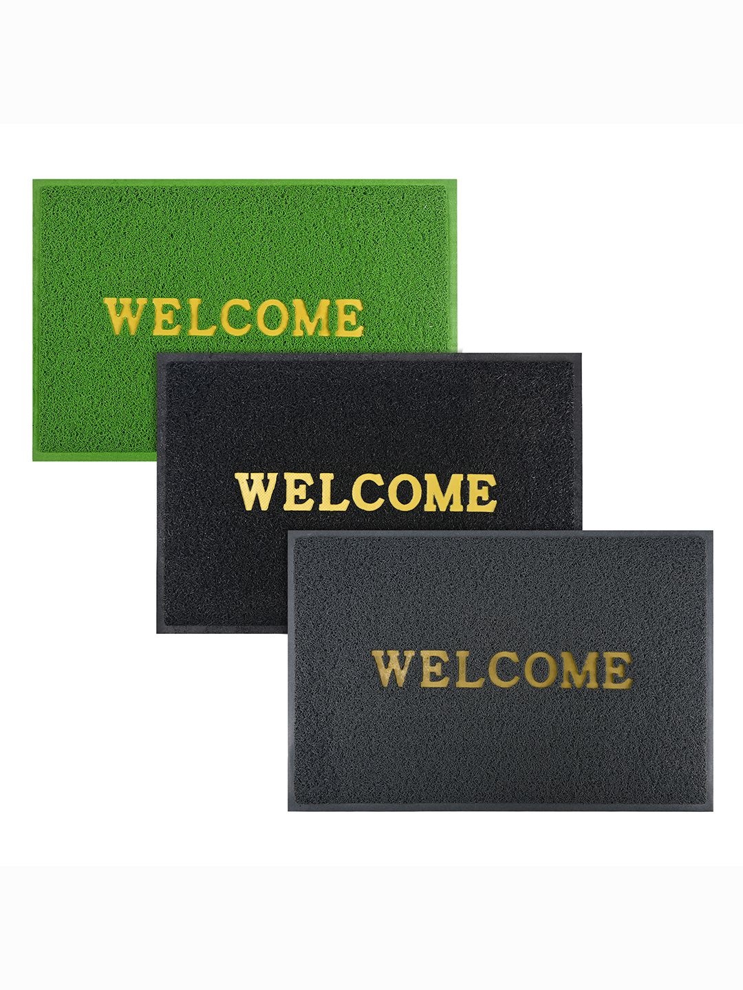 

Kuber Industries Green & Black 3 Pieces Applique Anti-Skid Rubber Doormats