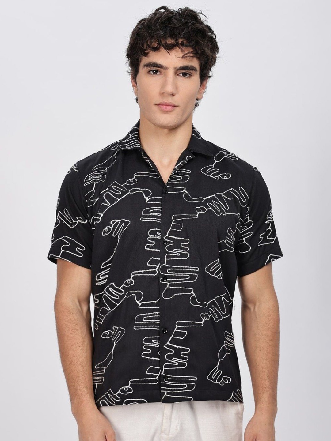 

TBS- THE BARGAIN STREET Men Classic Fit Abstract Printed Cotton Casual Shirt, Black