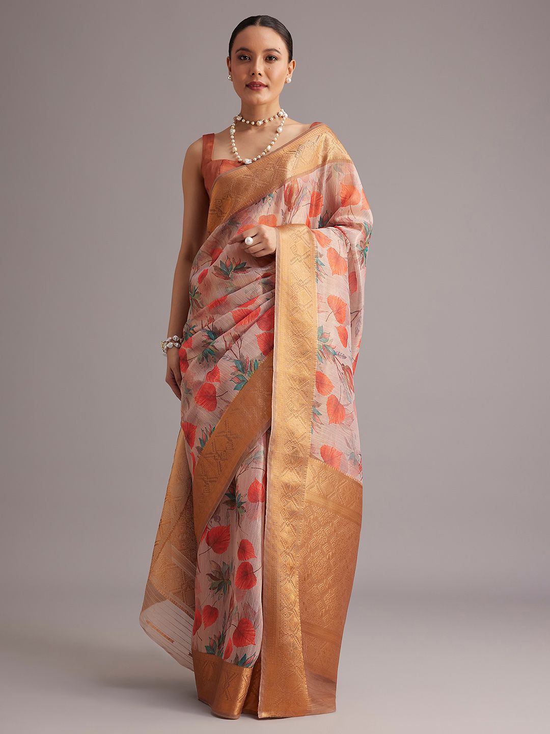 

KALKI Fashion Floral Zari Tissue Saree, Pink