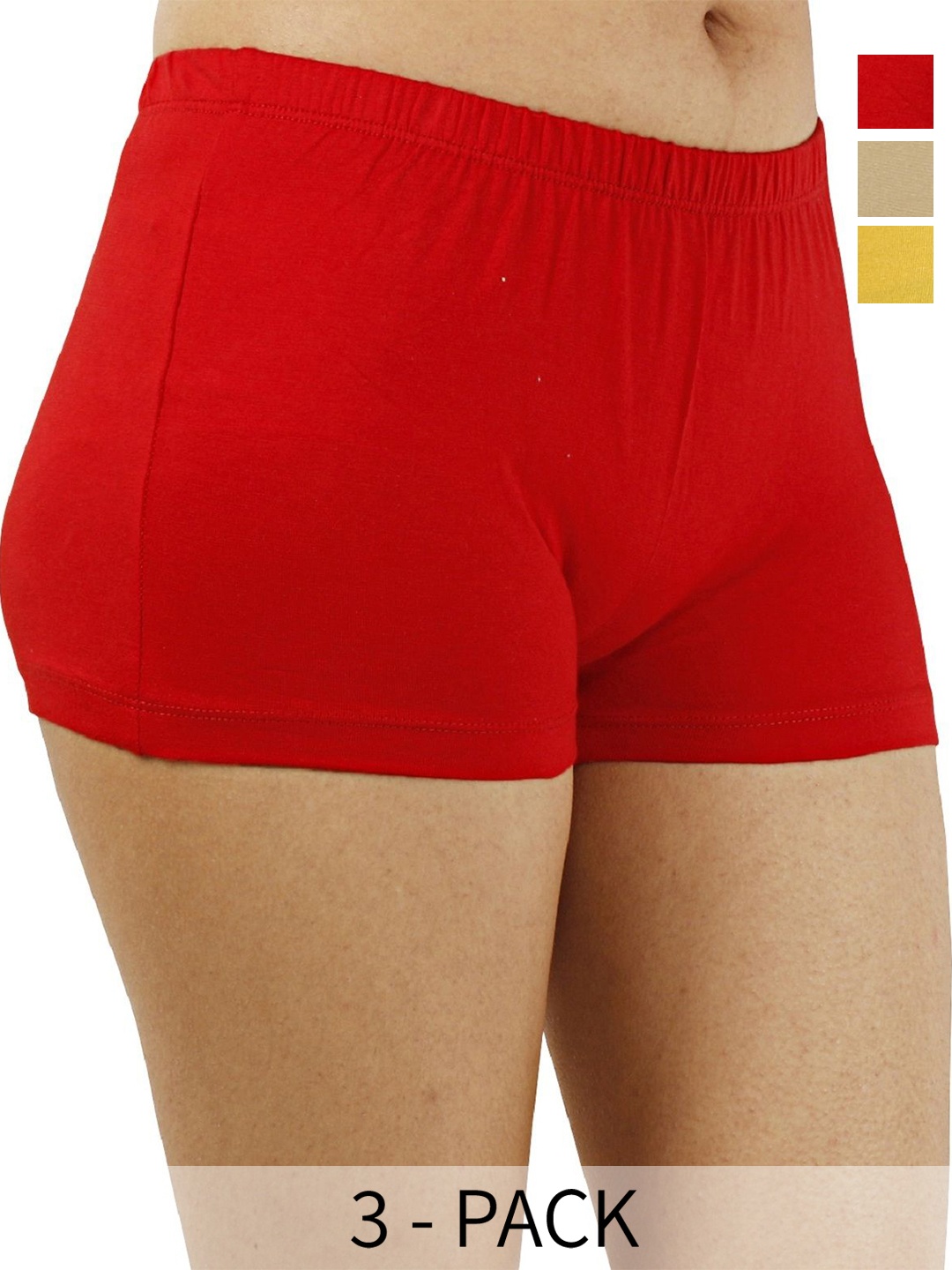 

Diving Deep Women Pack Of 3 Cotton Boy Shorts Briefs, Red