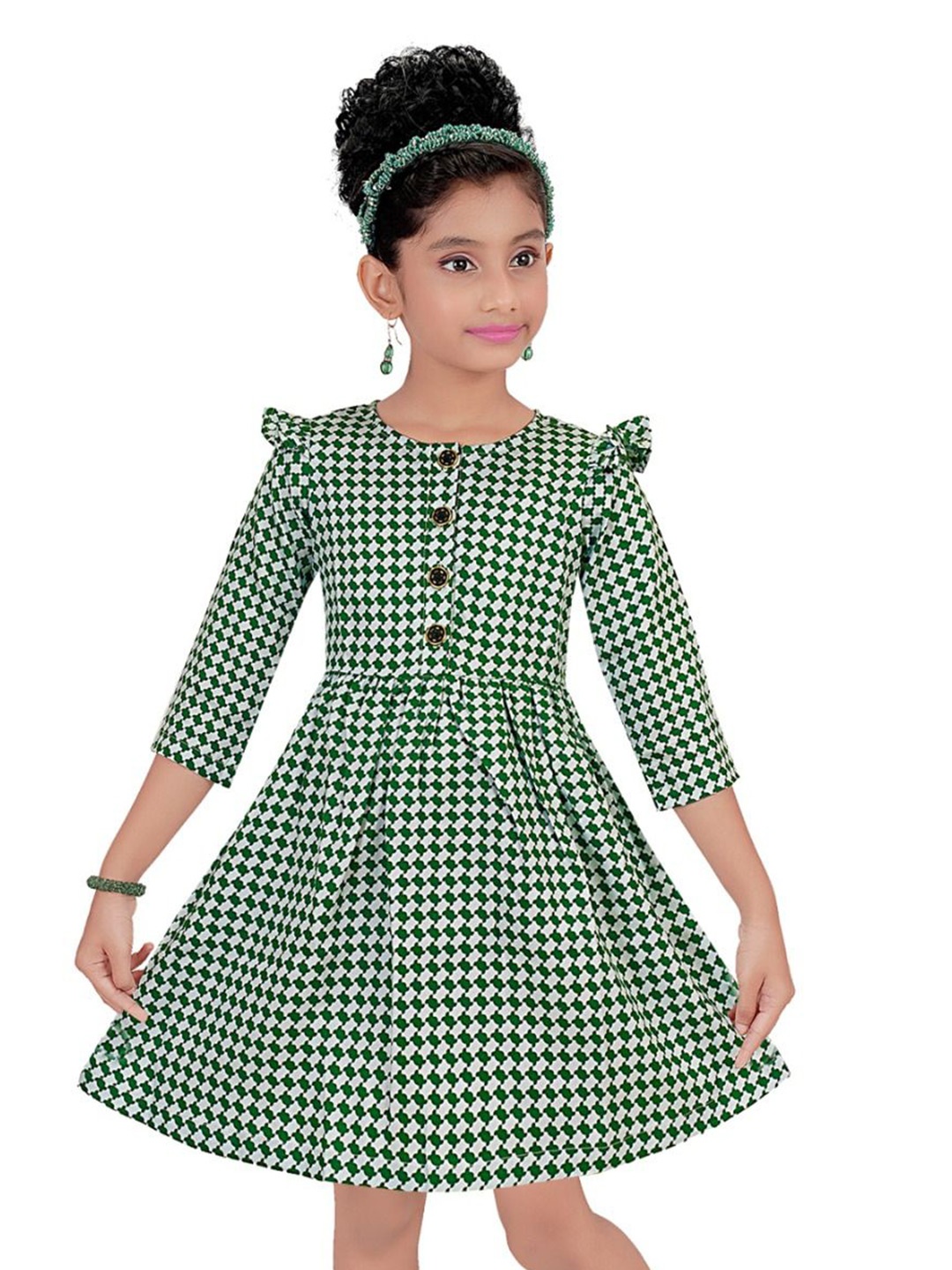 

ZACKBEE Checked Fit & Flare Dress, Green