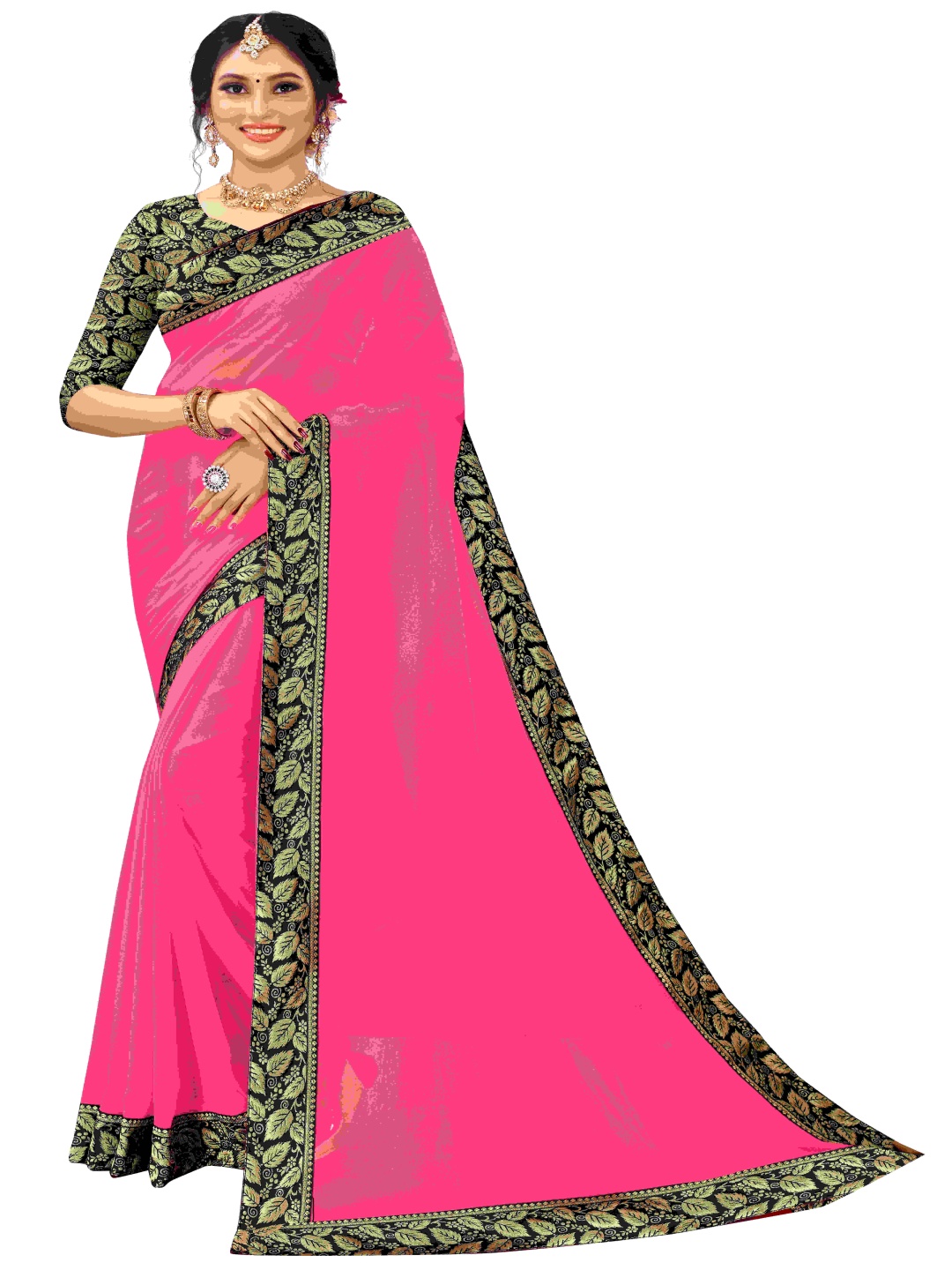 

Flip The Style Pure Georgette Woven Design Bhagalpuri Saree, Pink