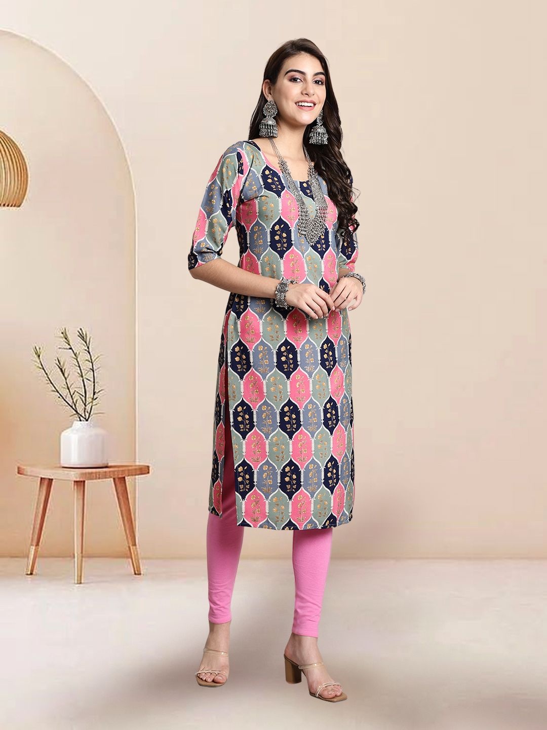 

7Threads Selection Of 2 Ethnic Motifs Printed Straight Kurtas, Black