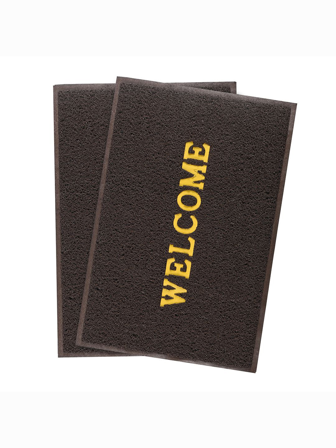 

Kuber Industries Brown & Yellow 2 Pieces Textured Rubber Doormats