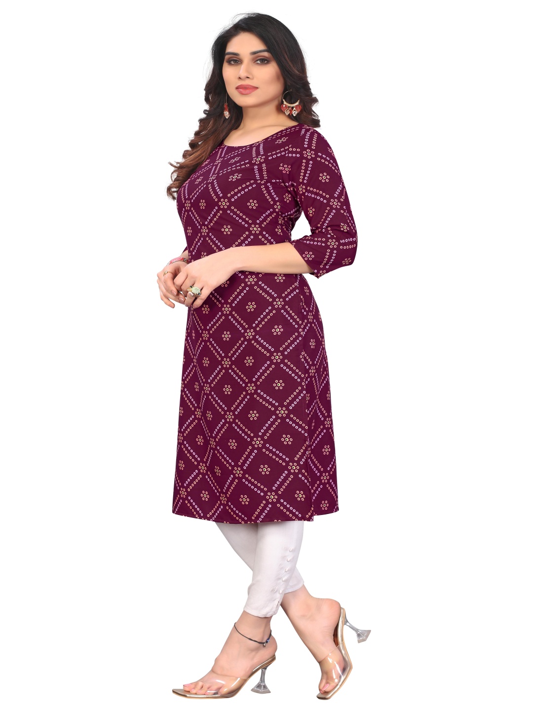 

KETAKI FASHION Selection Of 2 Bandhani Printed Round Neck Straight Kurta, Purple