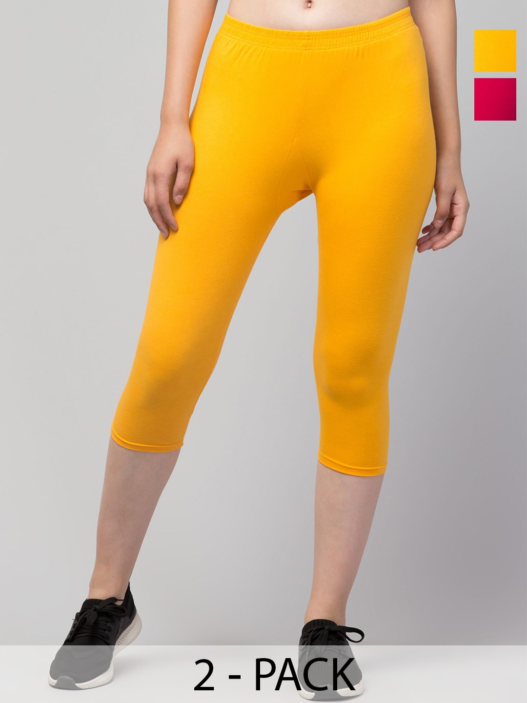 

ULLAS Women Skinny Fit Capris, Yellow