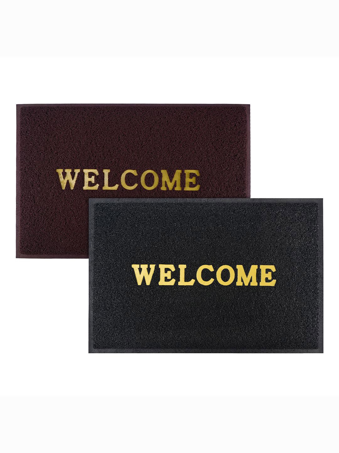 

Kuber Industries Maroon & Black 2 Pieces Applique Anti-Skid Rubber Doormats