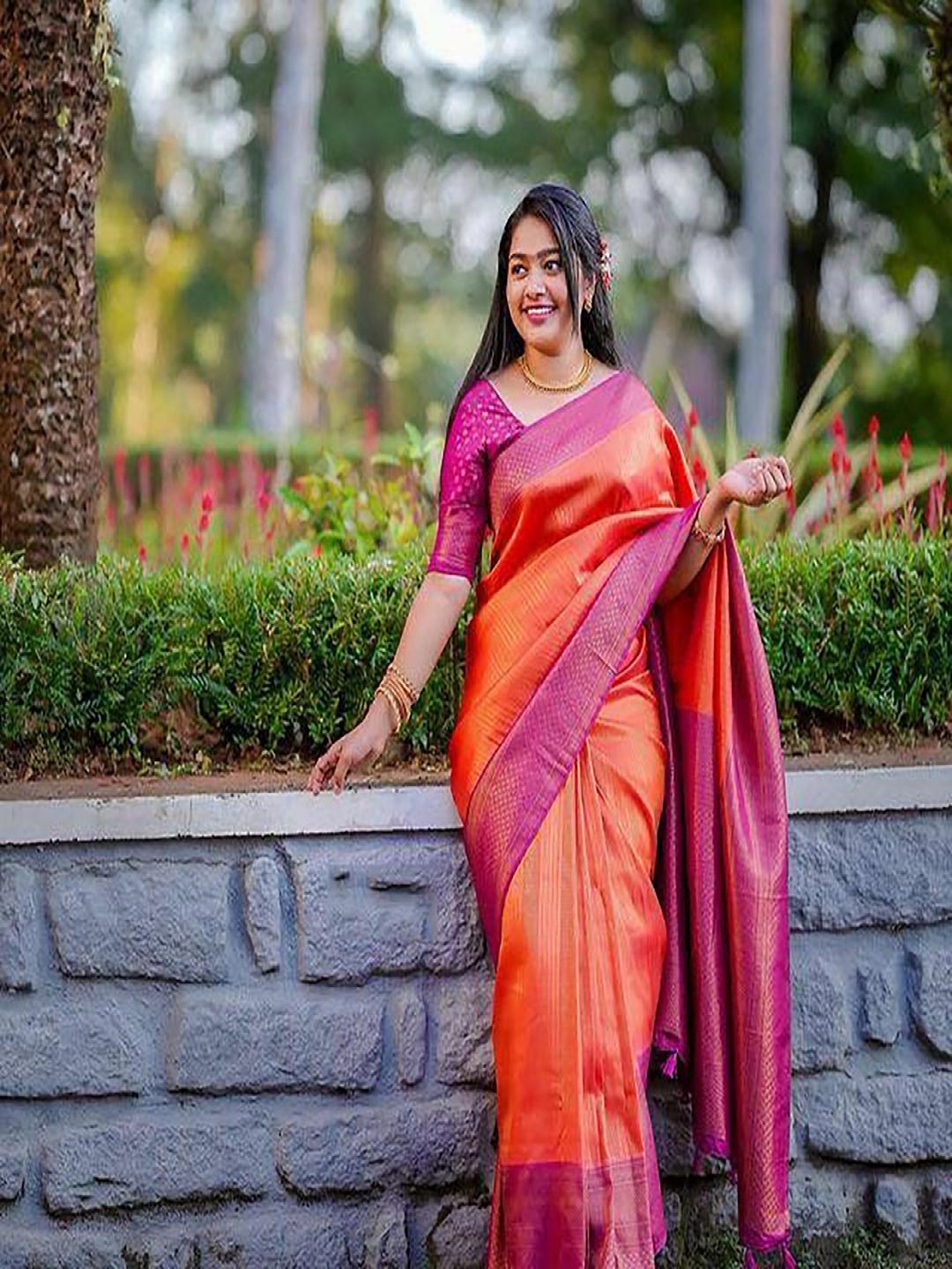 

Aldwych Ethnic Motifs Zari Silk Blend Banarasi Saree, Orange