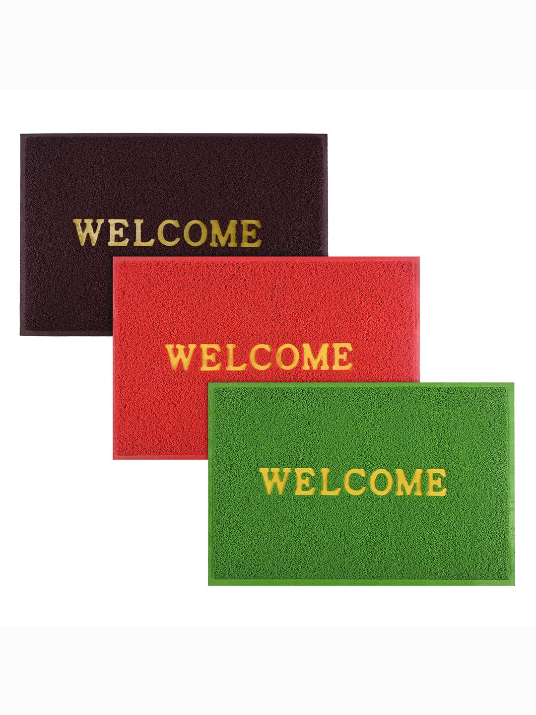 

Kuber Industries Maroon & Red 3 Pieces Printed Anti-Skid Doormats