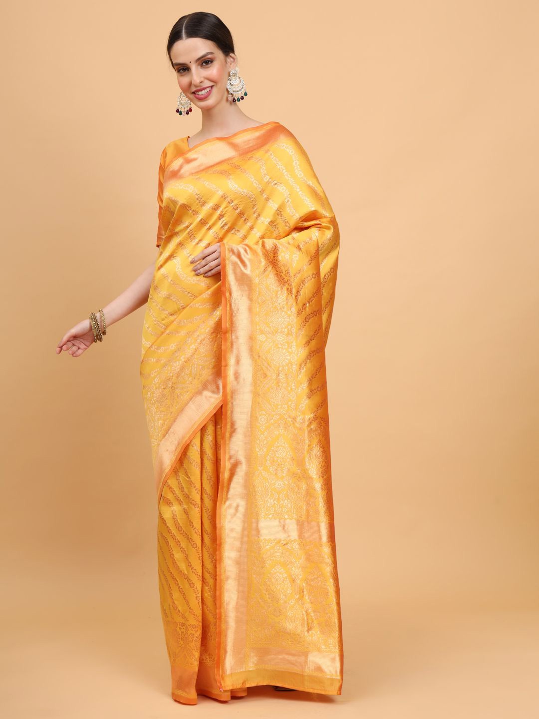 

Melok Woven Design Zari Art Silk Banarasi Saree, Gold