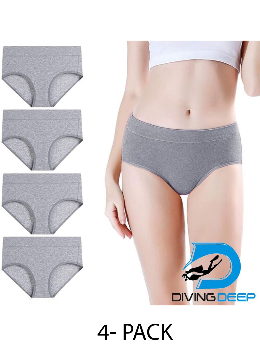 

Diving Deep Women Pack Of 4 Cotton Hipster Briefs, Grey
