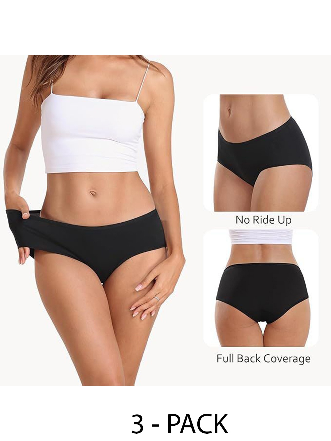 

Diving Deep Women Pack of 3 Cotton Hipster Briefs, Black