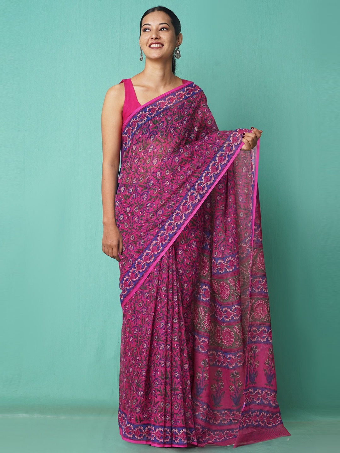 

Unnati Silks Ethnic Motifs Net Handloom Kota Saree, Pink