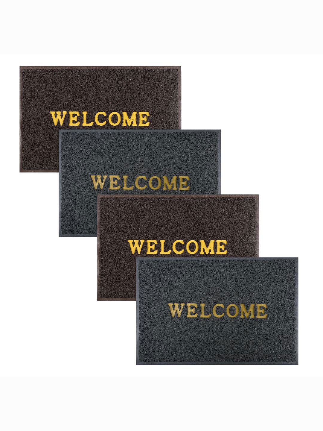 

Kuber Industries Brown & Grey 4 Pieces Printed Anti-Skid Doormats