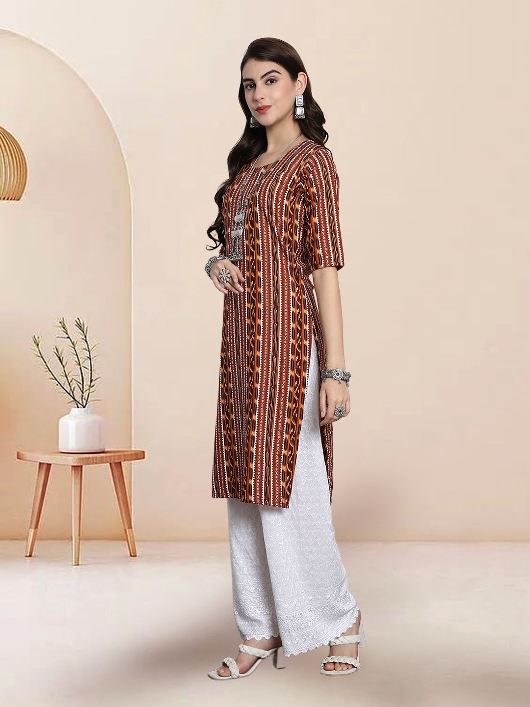 

7Threads Selection of 4 Ethnic Motifs Printed Round Neck Straight Kurtas, Multi