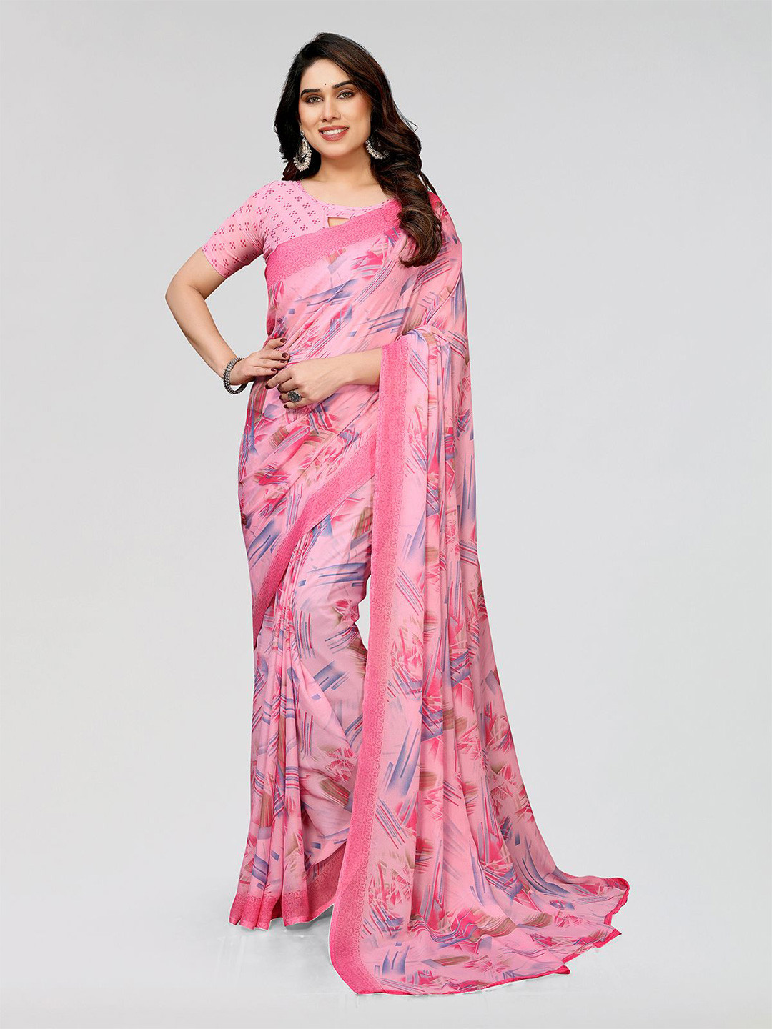 

ANAND SAREES Poly Georgette Saree, Pink