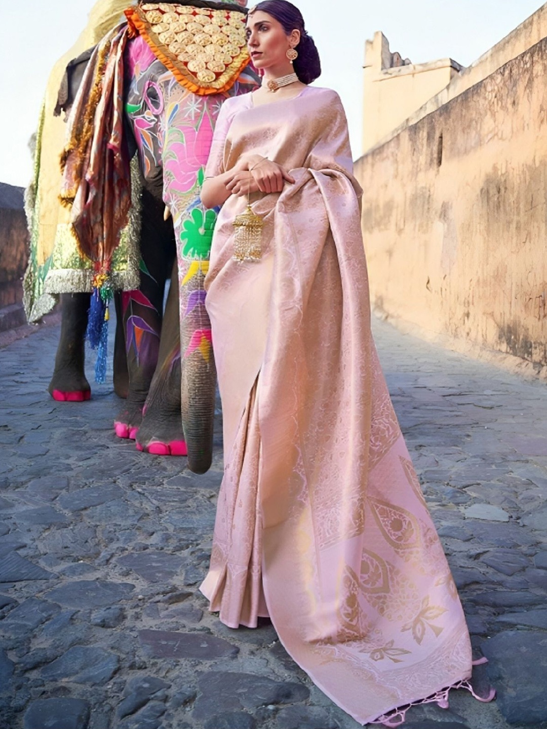 

A TO Z CART Woven Design Zari Silk Blend Saree, Pink