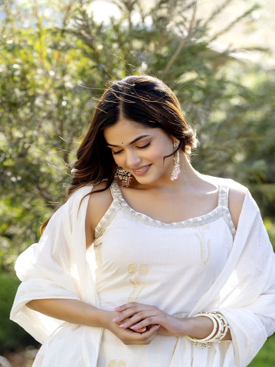 

EthniFlair Gotta Patti Embellished Pure Cotton Straight Kurta With Sharara And Dupatta, White