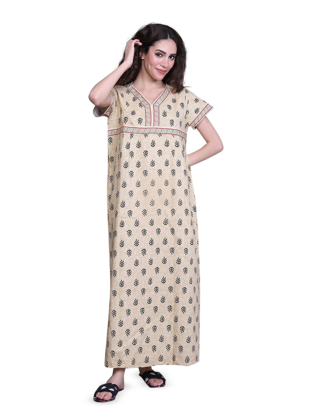 

evolove Printed Maxi Nightdress, Yellow